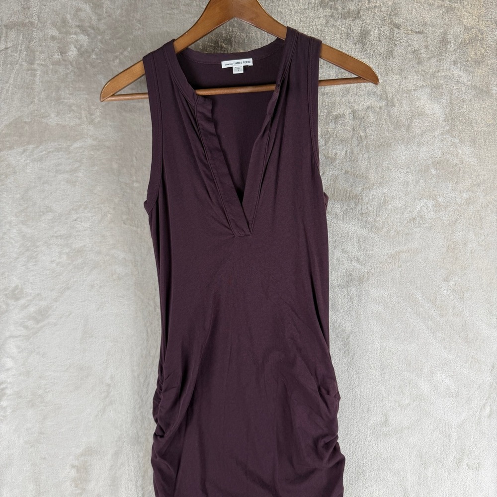 James Perse Standard Purple Ruched Sleeveless V-Neck Maxi Dress Size 1 Small